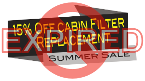 Expired - 15% off cabin filter replacement